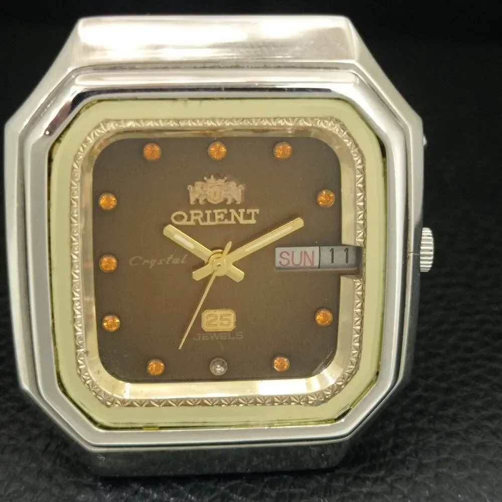 Vintage 1988 Orient Automatic Mens Silver Watch W/daydate & Gold accents